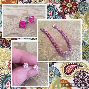 3/$30 Pink sparkly bracelet, two pairs earrings.